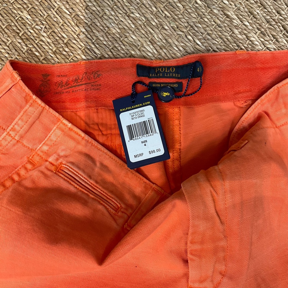 Polo by Ralph Lauren Quin Boyfriend Distressed Vibrant Orange Denim Jeans
 sz 4 - Picture 4 of 5